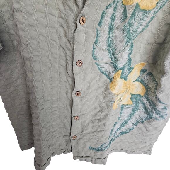 VTG Tommy Bahama Silk Shirt Men L Green Floral Seersucker Hawaiian Vacation - Picture 3 of 8